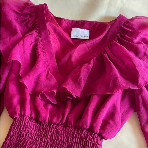Gilner Farrar- Flutter Sleeve Smock Waist V-neck Magenta Finley Dress Size Small - Picture 3 of 9